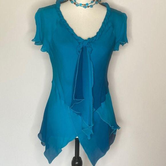 Nancy Bolen City Girl Top Tunic Flutter Sleeves Asymmetrical Hem Top - Picture 1 of 14